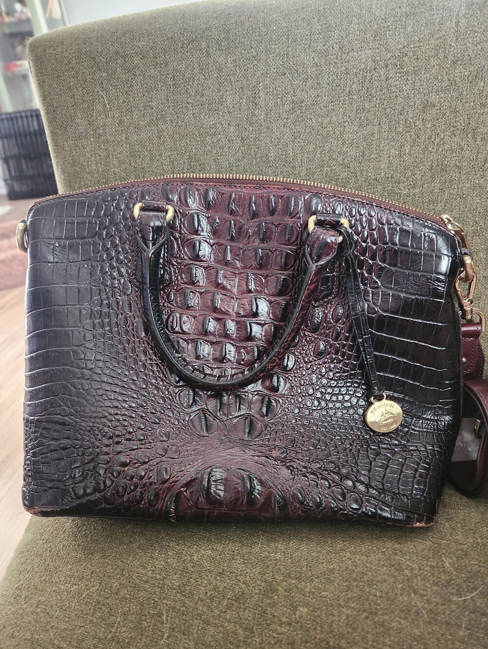 Brahmin Croc-Embossed Duxbury Satchel In Oxblood
